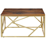 Coffee Table Gold Stainless Steel and Solid Sleeper Wood 349950
