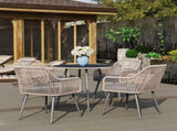 4 Seater Rattan Dining Set, Rattan Garden Furniture Set with Parasol Hole, Cushions, Glass Top Table T3398P314648