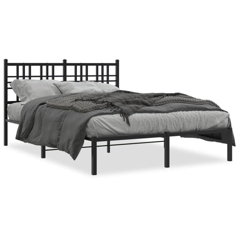 ZNTS Metal Bed Frame with Headboard Black 140x200 cm 376325