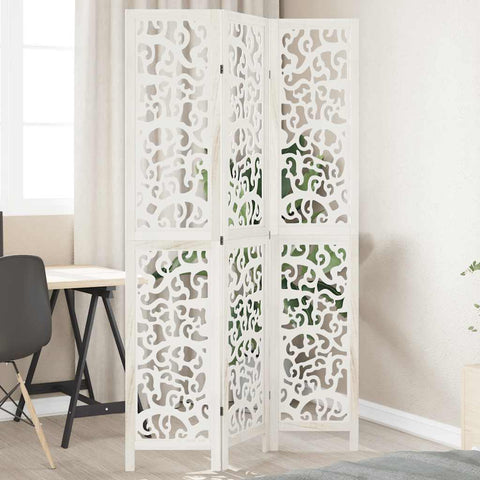 Room Divider 3 Panels White Solid Wood Paulownia 358735