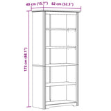 Bookcase BODO Grey 80x38x180 cm Solid Wood Pine 5-Tier 355082