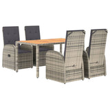 ZNTS 5 Piece Garden Dining Set Grey Poly Rattan&Solid Wood Acacia 3157621