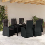 Garden Dining Set with Cushion 7 pcs Black Poly Rattan 3379524