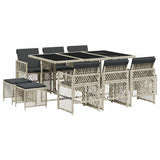 11 Piece Garden Dining Set with Cushions Light Grey Poly Rattan 3210791