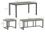 Dining Table and Chairs Set for 4 People, Concrete Effect Kitchen Table and Bench Set with Steel T3398P342283