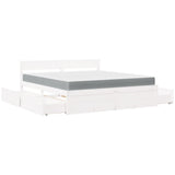 Bed with Drawers and Mattress White 180x200 cm Super King Solid Wood Pine 3281890