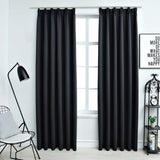 Blackout Curtains with Hooks 2 pcs Black 140x225 cm 134415