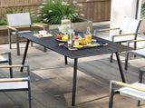 Rectangle Garden Table with Slat Top, Steel Frame, Outdoor Table for 6 Person, 150 x 80 x 74 cm, T3398P377593