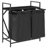 Laundry Basket 2 Compartments with Shelf Black Oak 859065