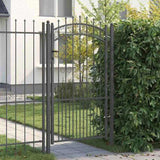 Fence Gate with Spear Top with Lock Grey 103 x 175 cm Steel 42009041