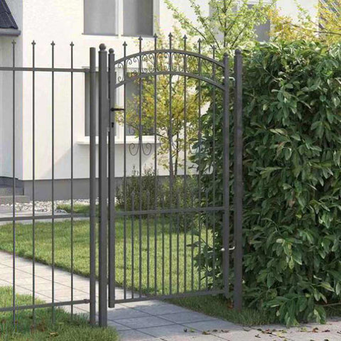 Fence Gate with Spear Top with Lock Grey 103 x 175 cm Steel 42009041