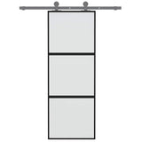 Sliding Door Black 76x205 cm Tempered Glass and Aluminium 155198