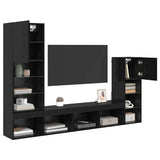 TV Wall Units Wall-mounted 4 pcs Black Oak Engineered Wood 3402946