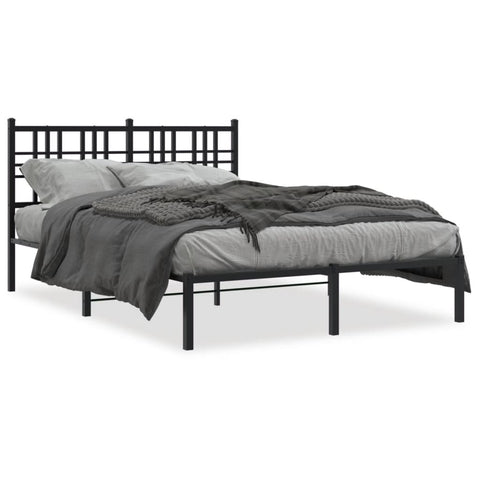 ZNTS Metal Bed Frame with Headboard Black 120x190 cm Small Double 376321