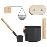 Sauna Accessory Set 5 pcs Black Aluminium and Solid Pine Wood 42023428