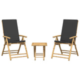 3 Piece Folding Bistro set with Dark Grey Cushions Bamboo 3208932