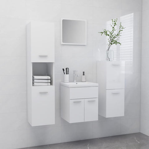 ZNTS Bathroom Furniture Set High Gloss White Engineered Wood 3071357