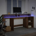 Desk with LED Lights Brown Oak 200x55x91 cm Engineered Wood 3309444