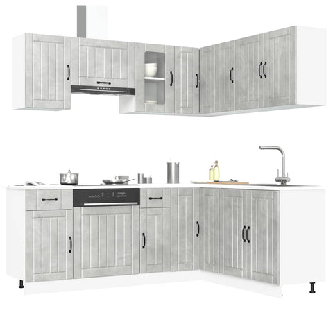 ZNTS 11 Piece Kitchen Cabinet Set Kalmar Concrete Grey Engineered Wood 3314945