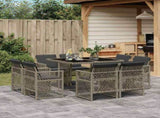 9 Piece Garden Dining Set with Cushions Grey Poly Rattan 3210836