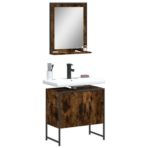 ZNTS 2 Piece Bathroom Cabinet Set Smoked Oak Engineered Wood 3214336