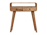 Solid Wood Mini Curved Oak-ish Console Table, 2 Drawers and Open Slot, Brown B2743P402987