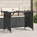 Garden Table Black Poly Rattan, Tempered Glass, Powder-Coated Steel 366350