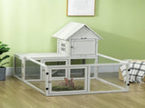 Indoor Rabbit Hutch, Guinea Pig Cage, with Slide-Out Tray, Large Fenced Area - Light Grey T3398P347611