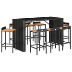 9 Piece Garden Bar Set Black Poly Rattan& Solid Wood Acacia 3187688