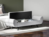 Storage Ottoman with Armrest, Upholstered Linen Storage Bench, Window Seat with Rubberwood Legs, T3398P329507
