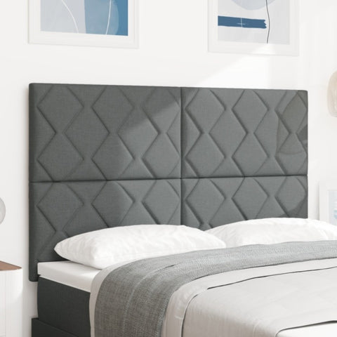 ZNTS LED Headboard Diamond Blocks Design Dark Grey 144 cm Fabric 3338515
