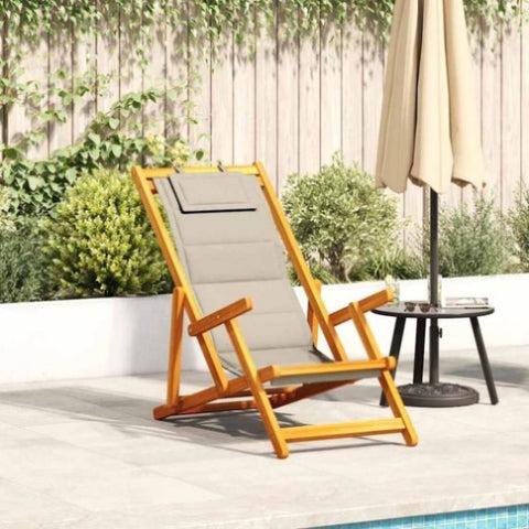 Folding Beach Chair with Armrests Taupe Acacia Wood & Textilene 4108070