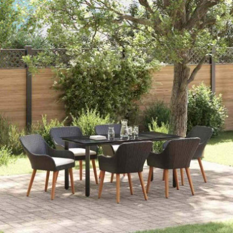 Garden Dining Set with Cushion 7 pcs Black Poly Rattan 3261674