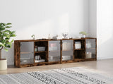 Bookcase with Doors Smoked Oak 204x37x75 cm Engineered Wood 3206535