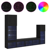 TV Wall Units Wall-mounted 4 pcs Black Oak Engineered Wood 3402946