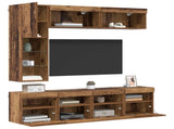 TV Cabinet with LED Wall-mounted 7 pcs Old Wood Engineered Wood 3402983