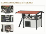 Cat House Outdoor w/ Balcony Stairs Roof, 77 x 50 x 73 cm, White T3398P347598