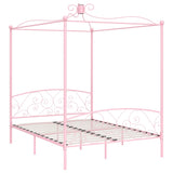 ZNTS 284490 Canopy Bed Frame without Mattress Pink Metal 160x200 cm
