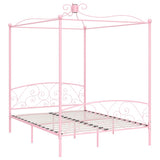 284490 Canopy Bed Frame without Mattress Pink Metal 160x200 cm