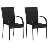 Dining Chair Set of 2 Black PE rattan and powder-coated steel 44238