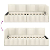 Corner Bed Frame with Headboard Cream 100 x 200 cm Velvet 42016283