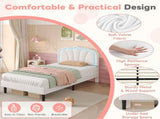 3ft Single Upholstered Bed with LED Adjustable Shell Shape Headboard, Soft Velvet Bed Frame with N652P242015W