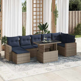 8 Piece Garden Sofa Set with Cushions Grey Poly Rattan Acacia 3326362