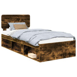 Bed Frame with Headboard Smoked Oak 90 x 200 cm Solid Pine Wood 3412127