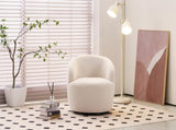 008S Teddy Fabric Swivel Accent Armchair Barrel Chair With Black Powder Coating Metal Ring, Ivory W1397P262484