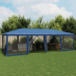Party Tent with 12 Mesh Sidewalls Blue 8x4 m HDPE 4010072