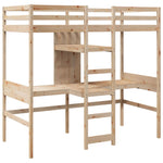 ZNTS Loft Bed Frame with Desk and Shelves 90x200cm Solid Wood Pine 3308541