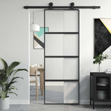 Sliding Door Black 76x205 cm Tempered Glass and Aluminium 155219
