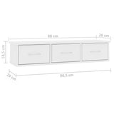 ZNTS Wall-mounted Drawer Shelf White 88x26x18.5 cm Engineered Wood 800594