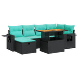 7 Piece Garden Sofa Set with Cushions Brown Poly Rattan Acacia 3328030